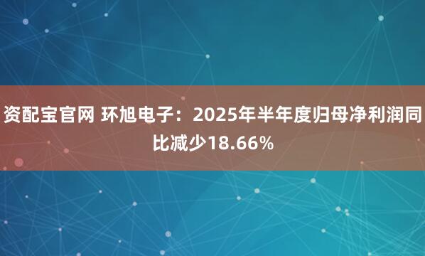 资配宝官网 环旭电子：2025年半年度归母净利润同比减少18.66%